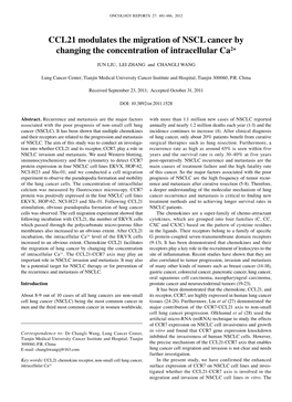 CCL21 Modulates the Migration of NSCL Cancer by Changing the Concentration of Intracellular Ca2+