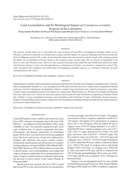 Lead Accumulation and Its Histological Impact on Cymodocea