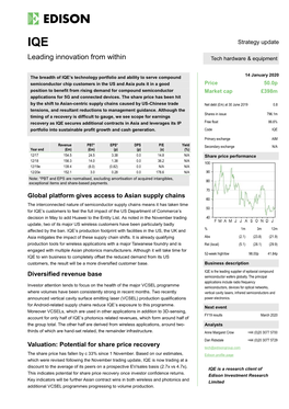 IQE Strategy Update