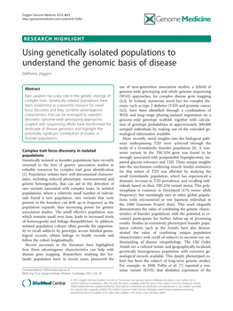 Using Genetically Isolated Populations to Understand the Genomic Basis of Disease Eleftheria Zeggini