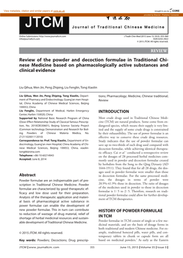 Review of the Powder and Decoction Formulae in Traditional Chinese