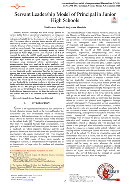 Servant Leadership Model of Principal in Junior High Schools