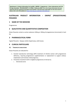 Auspar Attachment 1: Product Information for Progesterone