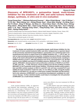 Discovery of BPR1K871, a Quinazoline Based