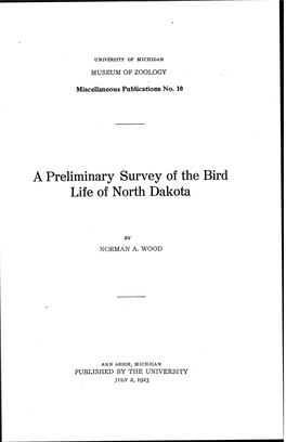 A Preliminary Survey of the Bird Life of North Dakota