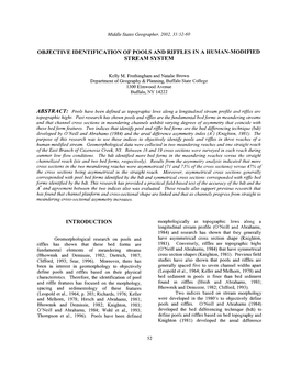 Objective Identification of Pools and Riffles in a Human-Modified Stream System