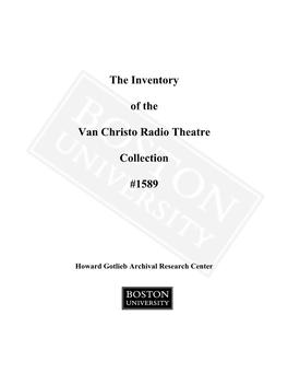 The Inventory of the Van Christo Radio Theatre Collection #1589