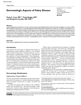 Dermatologic Aspects of Fabry Disease ª the Author(S) 2016 DOI: 10.1177/2326409816661353 Iem.Sagepub.Com