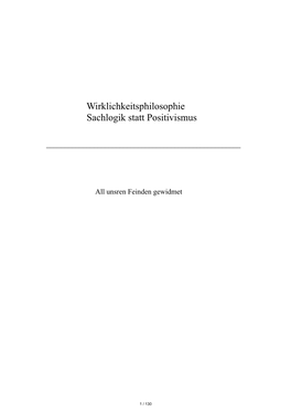 Wirklichkeitsphilosophie Sachlogik Statt Positivismus