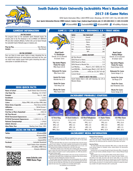 South Dakota State University Jackrabbits Men's Basketball 2017