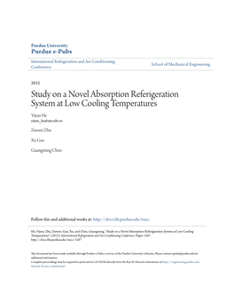 Study on a Novel Absorption Referigeration System at Low Cooling Temperatures Yijian He Yijian He@Zju.Edu.Cn