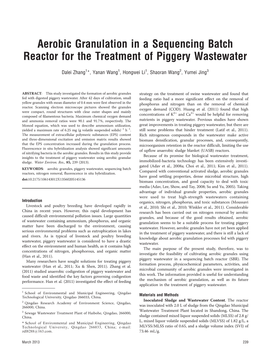 Aerobic Granulation in a Sequencing Batch Reactor for the Treatment of Piggery Wastewater