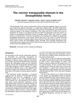 The Mariner Transposable Element in the Drosophilidae Family