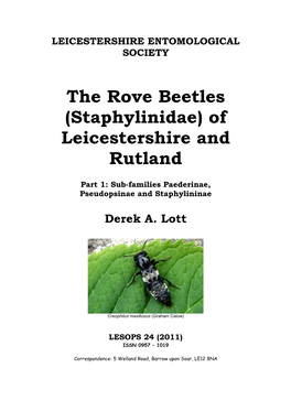 The Rove Beetles of Leicestershire and Rutland