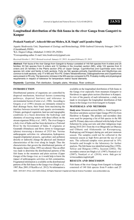 Longitudinal Distribution of the Fish Fauna in the River Ganga from Gangotri to Kanpur