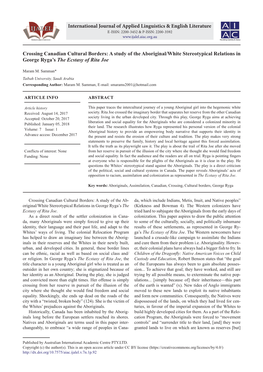 Crossing Canadian Cultural Borders: a Study of the Aboriginal/White Stereotypical Relations in George Ryga's the Ecstasy of Ri