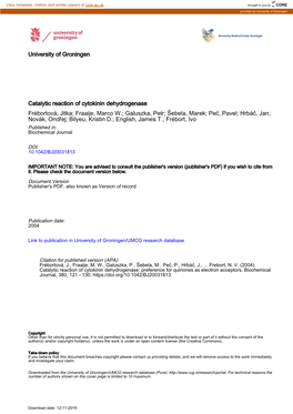 University of Groningen Catalytic Reaction of Cytokinin