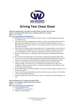 Driving Test Cheat Sheet