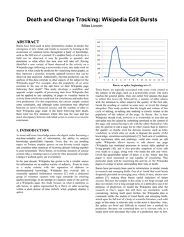Death and Change Tracking: Wikipedia Edit Bursts Miles Lincoln