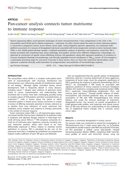 Pan-Cancer Analysis Connects Tumor Matrisome to Immune Response