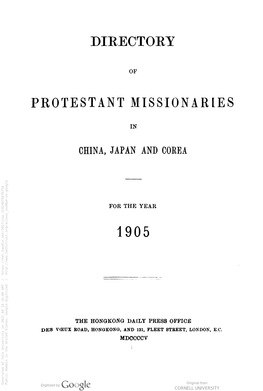 Directory of Protestant Missionaries in China