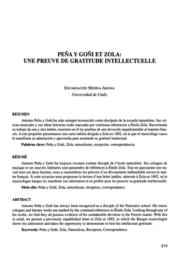 Peña Y Goñi Et Zola: Une Preuve De Gratitude Intellectuelle