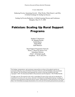 Pakistan: Scaling up Rural Support Programs