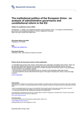 The Institutional Politics of the European Union : an Analysis of Administrative Governance and Constitutional Reform in the EU