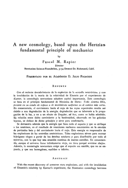 A New Cosmology, Based Upon the Hertzian Fundamental Principle of Mechanics by Pascal M