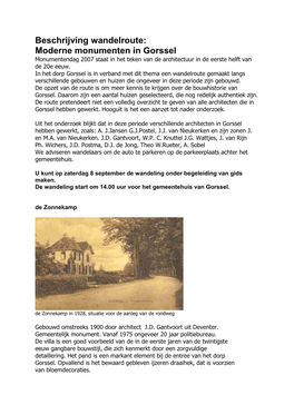 Beschrijving Wandelroute: Moderne Monumenten in Gorssel Monumentendag 2007 Staat in Het Teken Van De Architectuur in De Eerste Helft Van De 20E Eeuw
