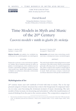 Time Models in Myth and Music of the 20Th Century Časovni Modeli V Mitih in Glasbi 20