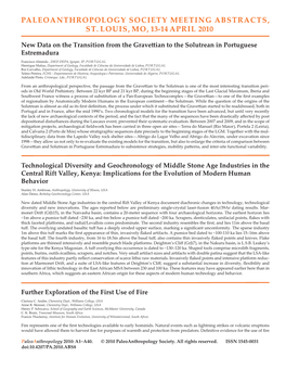 Paleoanthropology Society Meeting Abstracts, St. Louis, Mo, 13-14 April 2010