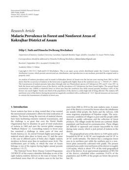 Malaria Prevalence in Forest and Nonforest Areas of Kokrajhar District of Assam