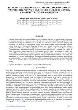 A Study on Regional Food Security Management in Tangerang Regency