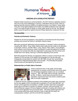 Arizona 2010 Legislative Report