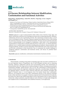 Β-Glucans: Relationships Between Modification, Conformation and Functional Activities