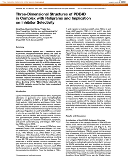 Three-Dimensional Structures of PDE4D in Complex with Roliprams and Implication on Inhibitor Selectivity