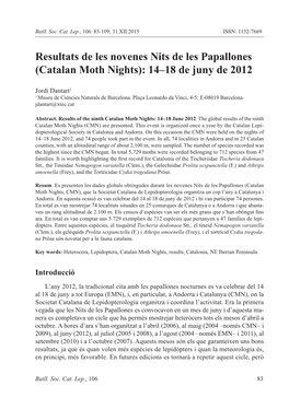 (Catalan Moth Nights): 14–18 De Juny De 2012