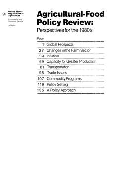 Agricultural-Food Policy Review: Perspectives for the 1980S