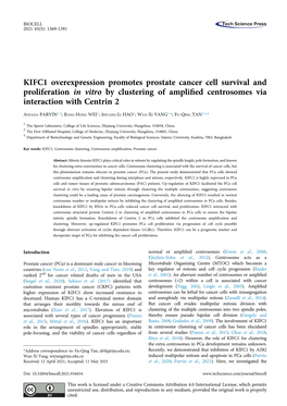 KIFC1 Overexpression Promotes Prostate Cancer Cell Survival and Proliferation in Vitro by Clustering of Ampliﬁed Centrosomes Via Interaction with Centrin 2