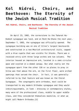 Kol Nidrei, Choirs, and Beethoven: the Eternity of the Jewish Musical Tradition