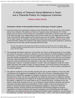 Intersections: a History of Chamorro Nurse-Midwives in Guam and a 'Placental Politics' for Indigenous Feminism