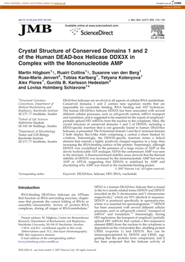 Crystal Structure of Conserved Domains 1 and 2 of the Human DEAD-Box Helicase DDX3X in Complex with the Mononucleotide AMP