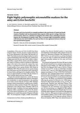 Eight Highly Polymorphic Microsatellite Markers for the Army Ant Eciton Hurchellii