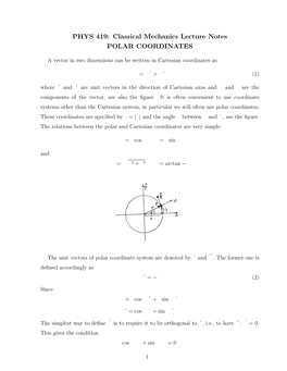 Classical Mechanics Lecture Notes POLAR COORDINATES