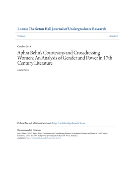 Aphra Behn's Courtesans and Crossdressing Women