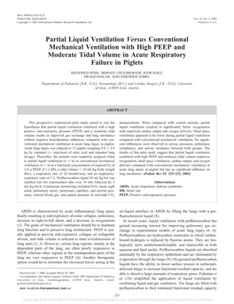 Partial Liquid Ventilation Versus Conventional Mechanical Ventilation with High PEEP and Moderate Tidal Volume in Acute Respiratory Failure in Piglets