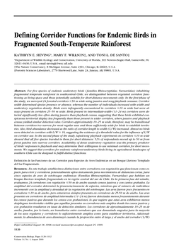 Defining Corridor Functions for Endemic Birds in Fragmented South-Temperate Rainforest