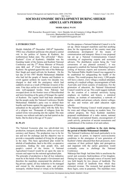Socio-Economic Development During Sheikh Abdullah's