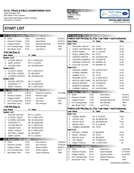 Day 2 Start Lists